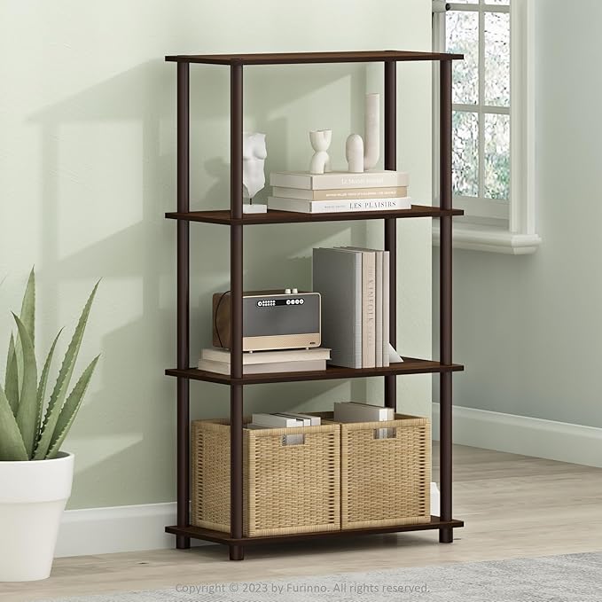 Furinno Turn-N-Tube 4-Tier Multipurpose Shelf Display Rack, Round Tubes, Walnut/Brown-NeatNest