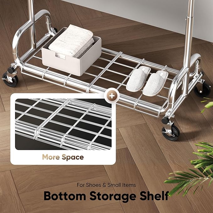 HOKEEPER Clothing Racks for Hanging Clothes Rack Heavy Duty Garment Rack, Portable Clothes Rack with Lockable Wheels, Adjustable Clothing Rack for Bedroom, Living Room