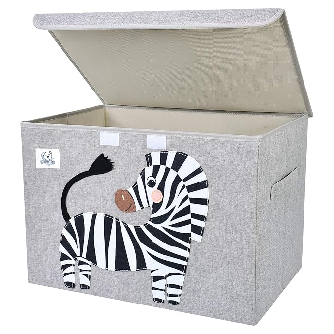 CLCROBD Foldable Large Kids Toy Chest with Flip-Top Lid, Collapsible Fabric Animal Toy Storage Organizer/Bin/Box/Basket/Trunk for Toddler, Children and Baby Nursery (Zebra)-NeatNest