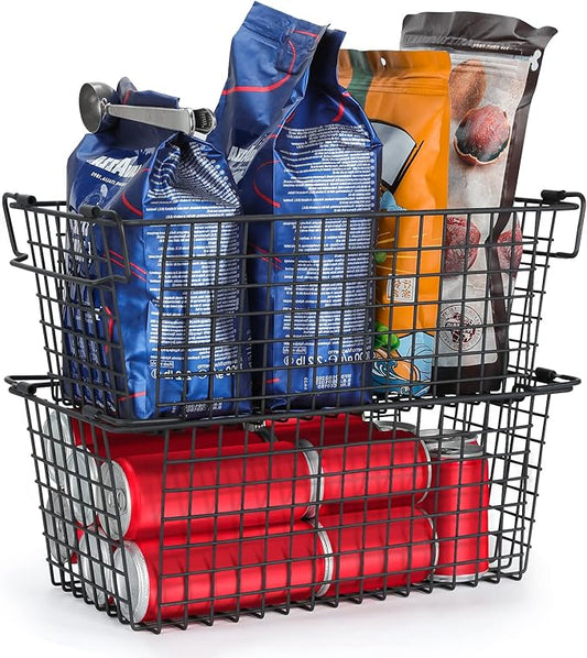 17.5" Freezer Organizer Bins, Stackable Freezer Baskets for Chest Freezer Pantry Organization and Storage Baskets-Black