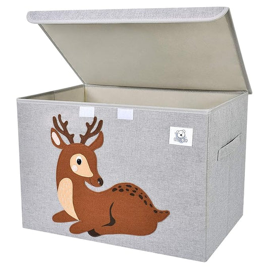 CLCROBD Foldable Large Kids Toy Chest with Flip-Top Lid, Collapsible Fabric Animal Toy Storage Organizer/Bin/Box/Basket/Trunk for Toddler, Children and Baby Nursery (Deer)-NeatNest