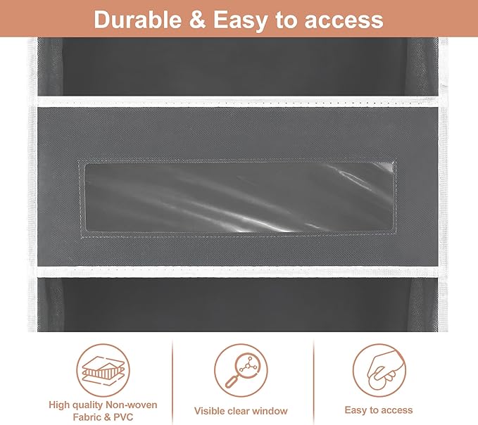 2 Packs 5-Tier Over the Door Storage Organizer with 10 Side Mesh Pockets, 48 lbs Load Capacity, 3 Hooks Design, Hanging Organizer with Clear Windows for Bathroom, Bedroom, Nursery, Kitchen-Grey