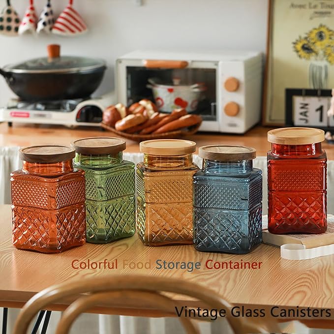 38 FL OZ Large Airtight Glass Storage Jars with Bamboo Lid - Vintage Food Containers for Candy, Snacks, Coffee, Tea, Nuts, Cereal - Kitchen Canisters
