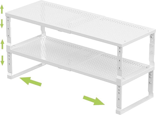 Expandable Adjustable Stackable Kitchen Organizer, Spice Rack,Metal Pantry Storage Shelves Racks,Counter Shelf for Cabinets, Countertop, Cupboard(2 Packs/Medium/White)-NeatNest