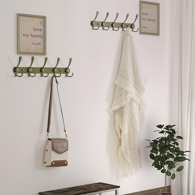 Dseap Wall Mounted Coat Rack - 5 Tri Hooks, Heavy Duty, Stainless Steel, Metal Coat Hook Rail for Coat Hat Towel Purse Robes Mudroom Bathroom Entryway (Bronze, 2 Packs)-NeatNest