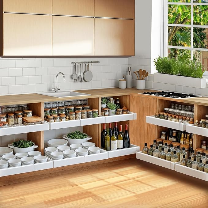 Under Sink Cabinet Organizer with Slide-Out Drawers Heavy-Duty Adjustable 12.6''-20.5'' Deep Tool-Free Adhesive & Screw Mounting, Removable Shelves for Kitchen Storage (White)-NeatNest