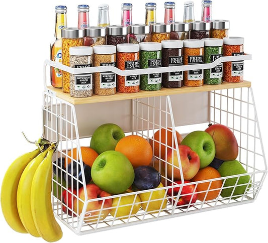 Magnetic Shelf for Fridge with Wider & Thicker Magnet, 1 Pack Refrigerator Organizer Storage Basket for Fruit, Onion, Potato, Spice Rack, Kitchen, Laundry, Pantry (White, 16.14" x 6.77" x 11.81")