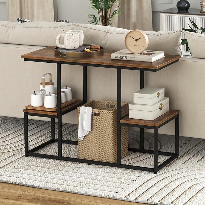 Giantex TV Stand for 50-Inches TVs - Industrial Sofa Table with Open Storage Shelves, 2-Tier Display Rack, Entertainment Center for Living Room, Bedroom, Entryway, Console Table, Rustic Brown-NeatNest