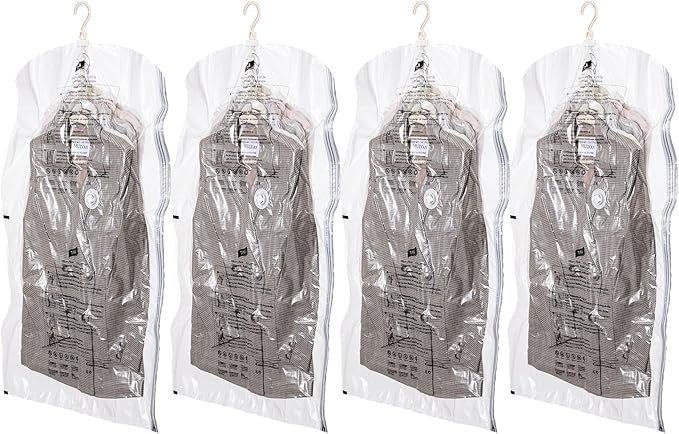 Hanging Vacuum Storage Bags, 4 Pack (41.3 x27.6 inch), Vacuum Seal Bags for Clothing, Space Saver Garment for Short Clothes, Jacket, Suits, Dresses, Closet Oragnization and Storage-NeatNest