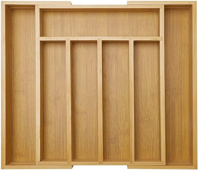 Expandable Large Utensil Drawer Organizer Cutlery Tray Bamboo Kitchen Silverware Organizer Cooking Utensil Tray Holder Adjustable Wooden Flatware Organizer for Drawer Spoon Fork Silverware Tray-NeatNest