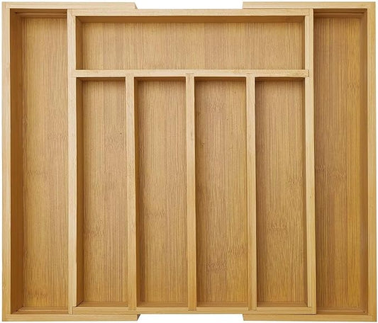 Expandable Large Utensil Drawer Organizer Cutlery Tray Bamboo Kitchen Silverware Organizer Cooking Utensil Tray Holder Adjustable Wooden Flatware Organizer for Drawer Spoon Fork Silverware Tray-NeatNest