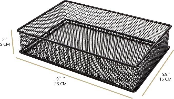 Annova Mesh Stackable Drawer Cabinet and Shelf Organizer Bins Storage Basket School Office Supply Holder Tray- Set of 2 (Black, 6x9x2 Inch)-NeatNest