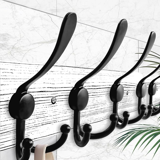 IBosins Wall Mounted Coat Rack, 31.4'' Long, Rustic Wood & Aluminum Coat Rack with 8 Black Tri-Hooks for Coat, Bag, Towel, Key, Hat, Umbrella-NeatNest