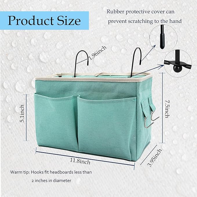 2-Pack Bedside Caddy Bedside Hanging Storage Basket Multi-Function Organizer Caddy for Bunk and Hospital Beds Dorm Rooms Bed Rails, Can be Placed Glasses Books Mobile Phones（2pcs Green）-NeatNest