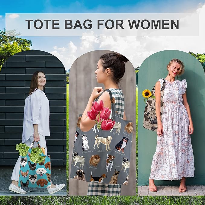 BeeGreen Cute Dog Cloth Gift Bags - Reusable Grocery Bag with Handles Foldable Washable 6 Pack - Extra Large Heavy Duty Tote Bag for Groceries (Bulk Holiday Packable Travel) - Shopping Bags for Women-NeatNest