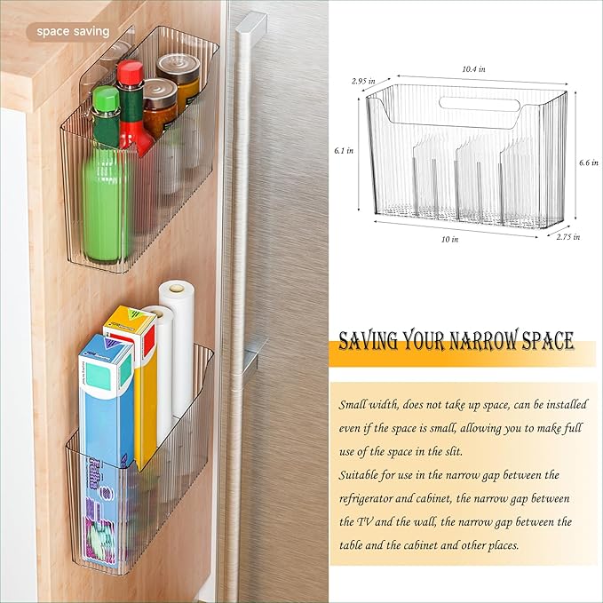 2 Pack Adhesive Mount Cabinet Door Organizer, Wall Mounted Bathroom Organizers and Storage Bins Plastic Stackable Shower Caddy Hanging Floating Shelves for Narrow Space, BPA Free (Clear)