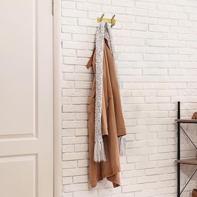 Brushed Gold Small Coat Rack Wall Mount – 6 Inch Stainless Steel Rail with 2 Double Coat Hooks for Entryway, Bathroom, Bedroom, Kitchen – Modern Gold Hook Rack for Coats, Hats, Towels - 2 Pack-NeatNest