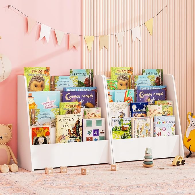 Costzon 4-Tier Kids Bookshelf, Front Facing Children Bookcase with Deep Compartments, Magazine Storage Rack for Kids Bedroom, Playroom, Nursery, Classroom, Kindergarten (White)-NeatNest