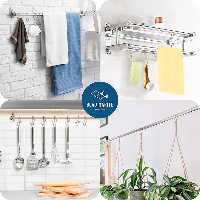 10-Pack Metal S Hooks for Hanging – Heavy-Duty S-Shaped Hook with Safety Buckle – Fits Bars up to 0.8 In – Anti-Drop S-Hooks for Kitchen, Bathroom, Closet & Pot Racks – Silver (Medium)-NeatNest