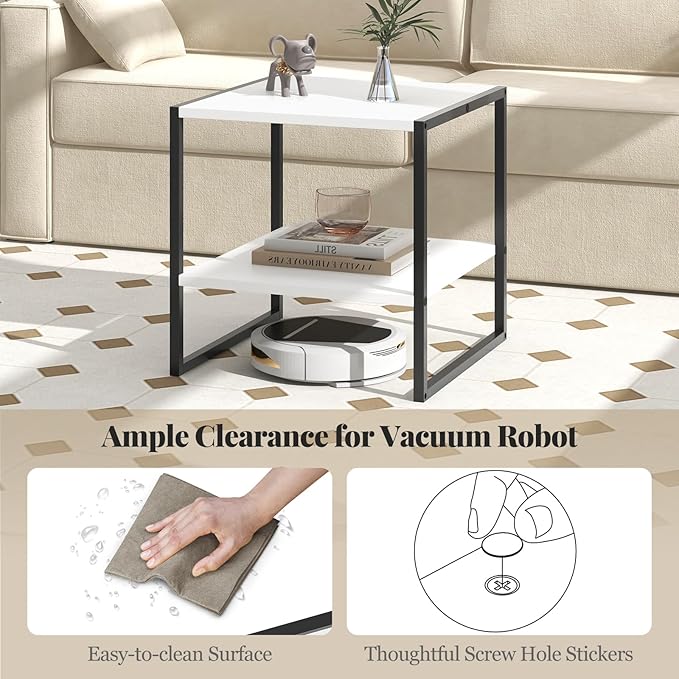 End Table Set of 2, Industrial 2-Tier Side Tables with Open Shelf, 20" Square Coffee Table with Heavy-Duty Metal Frame, Compact Tea Table Nightstand for Living Room, Bedroom, Hallway