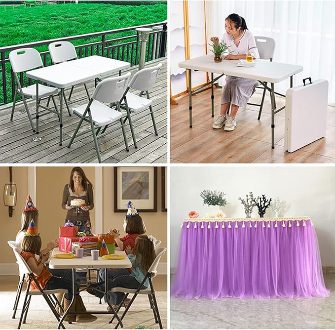 Folding Table 4 Foot Height Adjustable Fold-in-Half Table with Carrying Handle, Small Card Table Indoor Outdoor Use, White-NeatNest