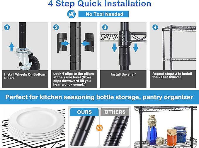 4-Tier Metal Wire Shelving Unit Kitchen Shelf Organizer Height Adjustable Storage Rack Utility Snack Shelf, NSF Certified Storage Shelves for Laundry Bathroom Kitchen Pantry Organization-NeatNest