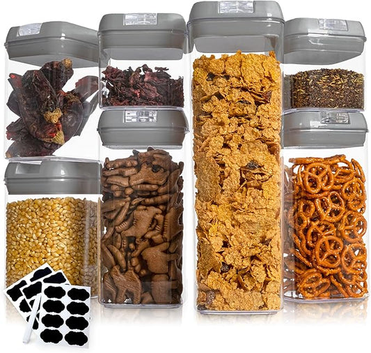 Cheer Collection Airtight Food Storage Containers, Kitchen Storage Containers for Pantry, Set of 7 Food Containers with Lids Airtight, Pantry Storage Containers & Organizers with Lids, Gray