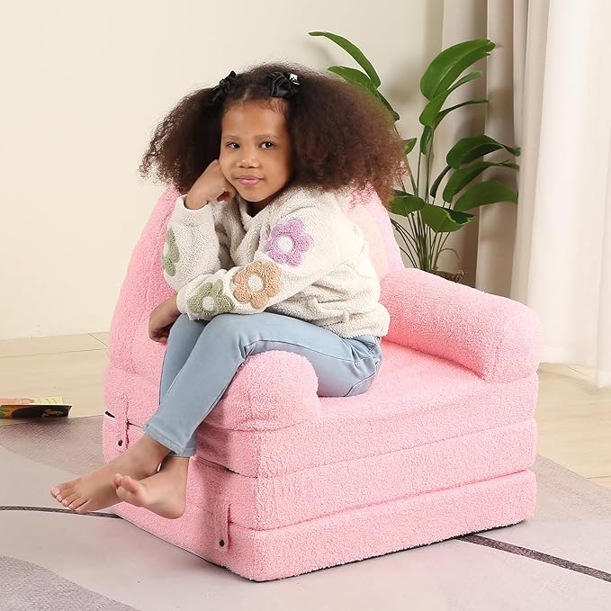 Foldable Kids Sofa, Comfy Rainbow Toddler Couch with Tri Folding Foam Cushions, Comfy Couch for Kid Age 3-6-NeatNest