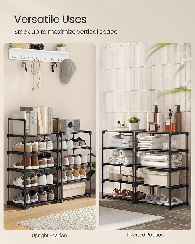 SONGMICS Shoe Rack, 10-Tier Shoe Organizer, Metal Storage Shelf, Upright or Upside Down, for 11-22 Pairs, for Entryway, 11.8 x 17.7 x 68.5 Inches, Black ULSA25BK-NeatNest