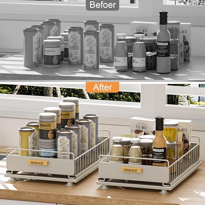 Under Sink Organizer, Single Tier Metal Pull Out Sliding Drawer Shelf for Kitchen Bathroom Cabinet Storage, Sturdy Rack – Gray-NeatNest