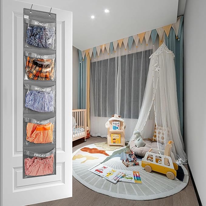 Day of Week Kids Clothes Organizer Weekly Hanging Closet Organizer Monday to Friday School Clothing Storage (GREY)-NeatNest
