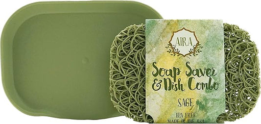 Aira Soap Saver - USA Made BPA Free Shower & Bath Holder - Drains Water, Circulates Air, Extends Soap Life - Fits All Dish Sets - Sage Combo-NeatNest