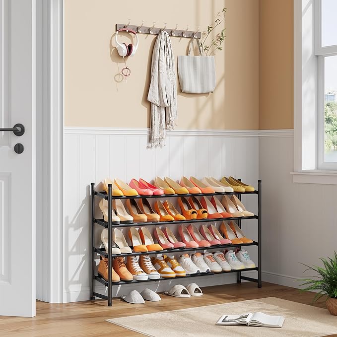 Tajsoon Expandable Shoe Rack for Closet 4 Tier, 29“-41“Adjustable & Stackable Shoe Shelf Storage, Metal Shoe Rack Organizer for Front Door Entrance, Closet, Garage, Entryway, Black-NeatNest