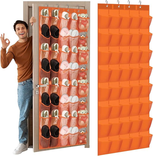 Windyun 40 Over the Door Shoe Organizer Large Mesh Pocket Hanging Shoe Rack for Closet Orange Nonslip Behind Door Storage Holder Back to School Organizer for Dorm Room College Classroom Storage-NeatNest