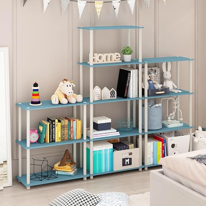 Furinno Turn-N-Tube 4-Tier Multipurpose Shelf Display Rack, Round Tubes, Light Blue/White-NeatNest