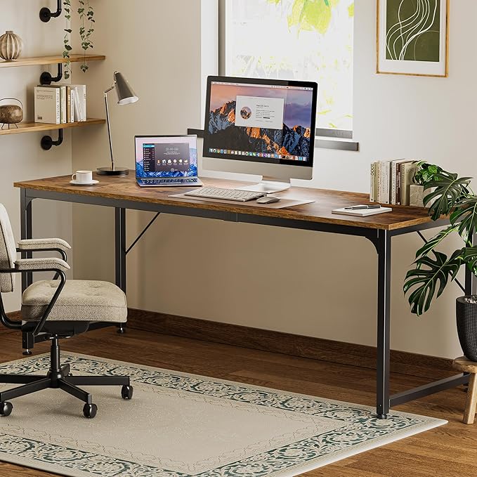 Huuger Computer Desk, 80 Inch Office Desk, Gaming Desk with Storage, Writing Desk Work Desk for Home Office, Study, Long Simple Desk, Large Legroom, Metal Frame, Rustic Brown-NeatNest