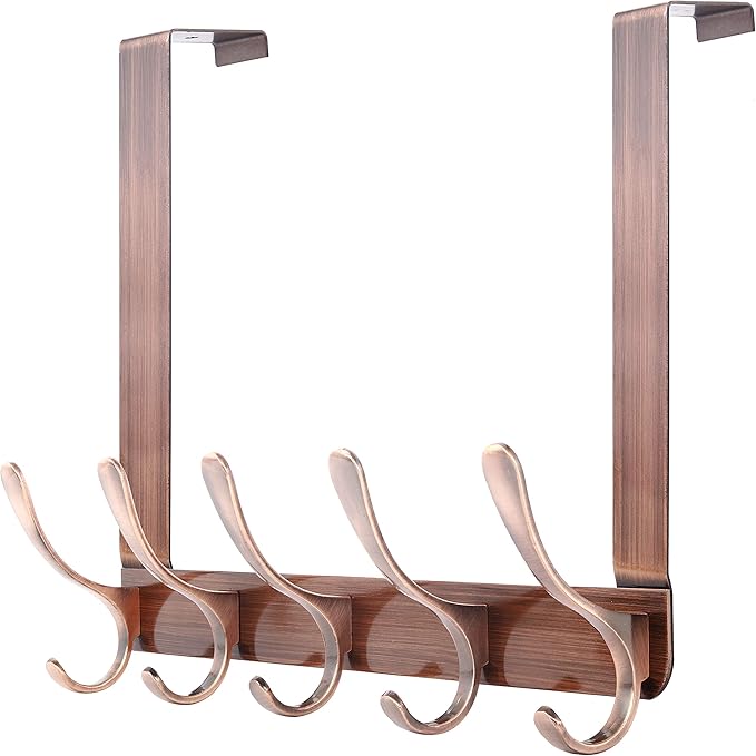 WEBI Over The Door Hook 5 Coat Hooks,Over The Door Towel Rack,Door Hanger Over Door Coat Rack for Hanging Clothes,Towels,Back of Bathroom,Antique Copper