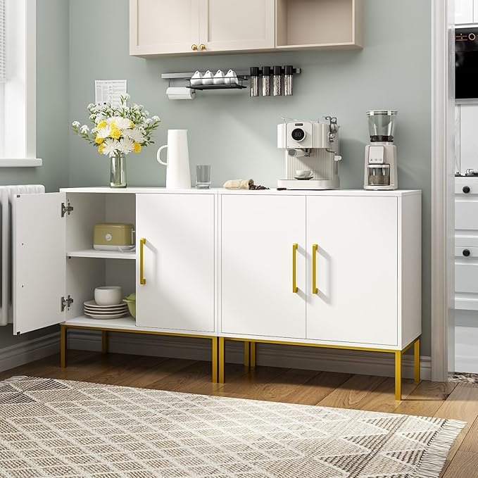 JOZZBY Storage Cabinet with Doors, Free Standing Buffet Cabinet, Modern Wooden Sideboard, White Side Cabinets for Bedroom, Living Room, Kitchen, Office and Hallway WLFH0007WH