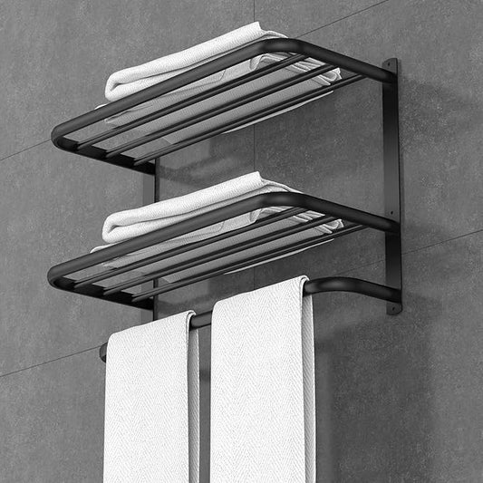 22.8Inch Towel Rack for Bathroom and Lavatory Towel Hanger with Wall Mount Towel Bars 304 Stainless Steel No Drill Tower Holder Shelf (3 Layers Black Towel Rack)