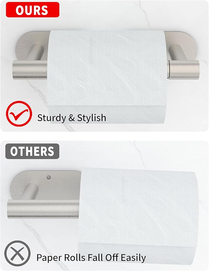 Brushed Grey Toilet Paper Holder Self Adhesive or Wall Mounted, SUS304 Stainless Steel Rustproof Adhesive Toilet Roll Holder no Drilling for Bathroom, Kitchen, Washroom (1 Pack, Brushed)-NeatNest