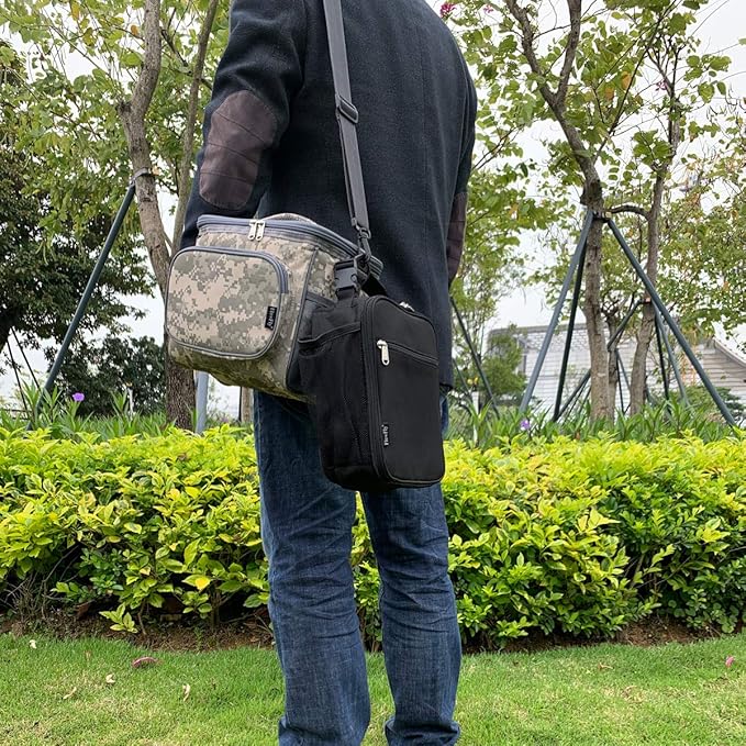 FlowFly Insulated Reusable Lunch Bag Adult Large Lunch Box for Women and Men with Adjustable Shoulder Strap,Front Zipper Pocket and Dual Large Mesh Side Pockets,DigitalCamo-NeatNest