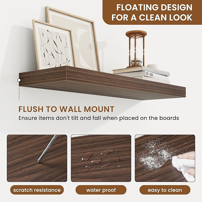fuqing Floating Shelves for Wall, Bathroom Shelf Wall Mounted for Storage, Shelves with Invisible Bracket for Bedroom, Kitchen, Living Room, Farmhouse Small Book Shelf, 24 Inch Set of 2, Walnut-NeatNest