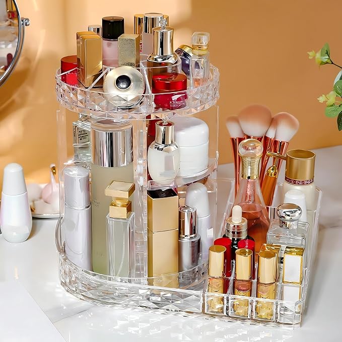 Large Capacity Rotating Acrylic 360 Degree Makeup Organizer 5 Layers Adjustable Cosmetic Storage Standr Best for Perfume Skincare Jewelry Display Dresser-NeatNest