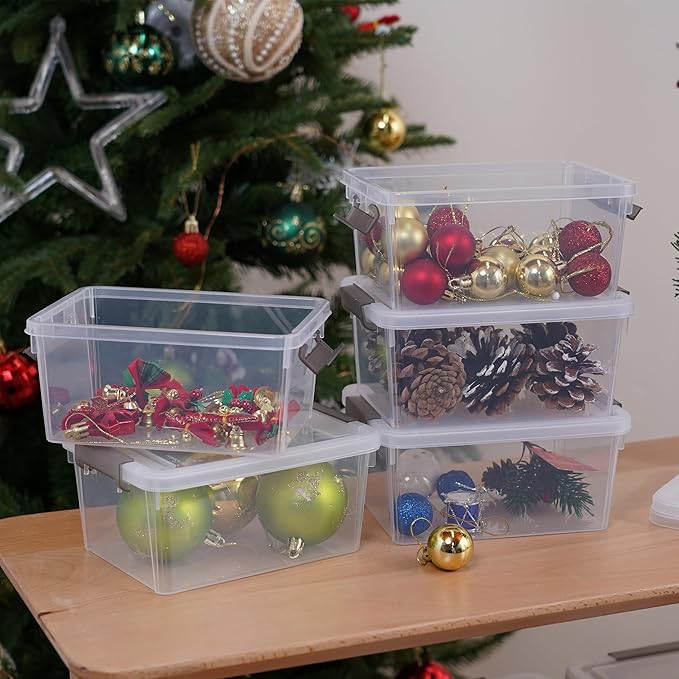 Citylife 1.3 QT 10 Pack Small Storage Bins Plastic Storage Container Stackable Box with Lids for Organizing, Clear White-NeatNest