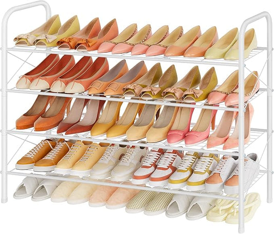 Hoctieon 4 Tier Mesh Style Shoe Rack, Entryway Shoe Shelf, Shoe Storage Organizer, Shoe Rack for Closet, Space Save for Bathroom, Garage, Hallway, Bedroom, Living Room, White-NeatNest