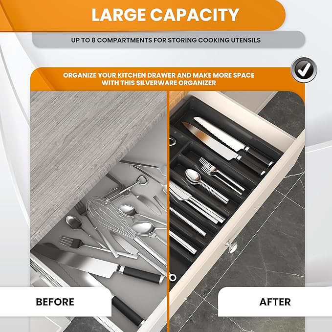 Adjustable Silverware Drawer Organizer - Kitchen Organizer and Storage - Silverware and Utensil Organizer-NeatNest