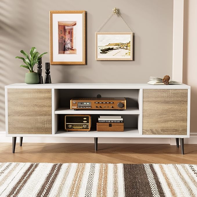 JUMMICO TV Stand for 65 Inch TV, Mid Century Modern TV Stand, Entertainment Center with Storage Cabinet and Open Shelves, TV Console Table Media Cabinet for Living Room, Bedroom and Office (Oak)-NeatNest
