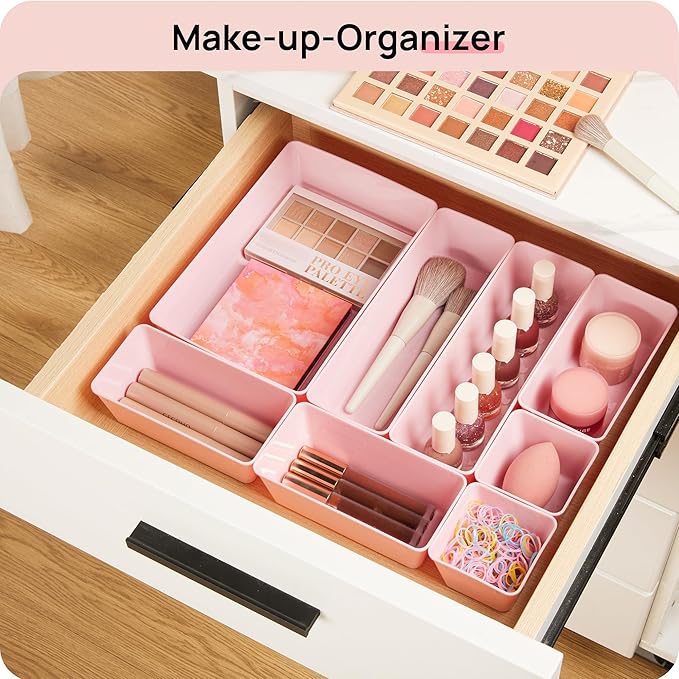 Vtopmart 25 PCS Plastic Drawer Organizers Set, 4-Size Versatile Bathroom and Vanity Drawer Organizer Trays, Storage Bins for Makeup, Bedroom, Kitchen Gadgets Utensils and Office-NeatNest
