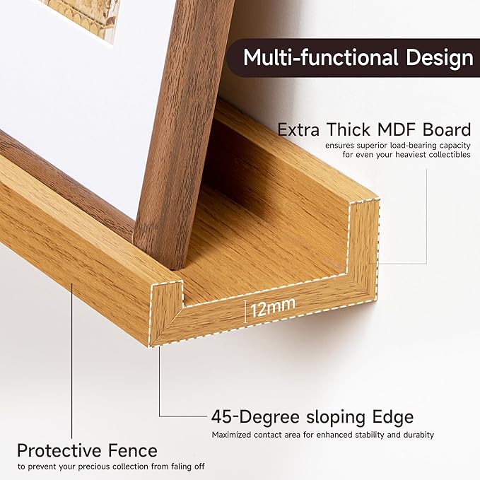 Fun Memories Picture Ledge Shelf, 24 Inch Floating Shelves Set of 2, Nursery Book Shelves for Toys Storage, Kids Bookshelf Wall Mounted for Wall Decor Books Photo Frames, Oak-NeatNest
