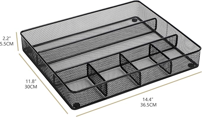 Annova Desk Top Organizer Tray for Office Organization - Metal Mesh - Storage Tray with Dividers for Pens, Desktop Accessories, Bathroom, Kitchen, Makeup and Office Supplies (Large, Black)-NeatNest